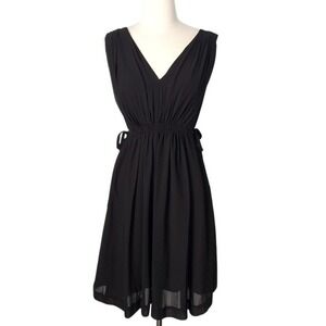 NWOT Anthropologie HD in Paris Black Chiffon Side Tie Lavana Sleeveless Dress- 0